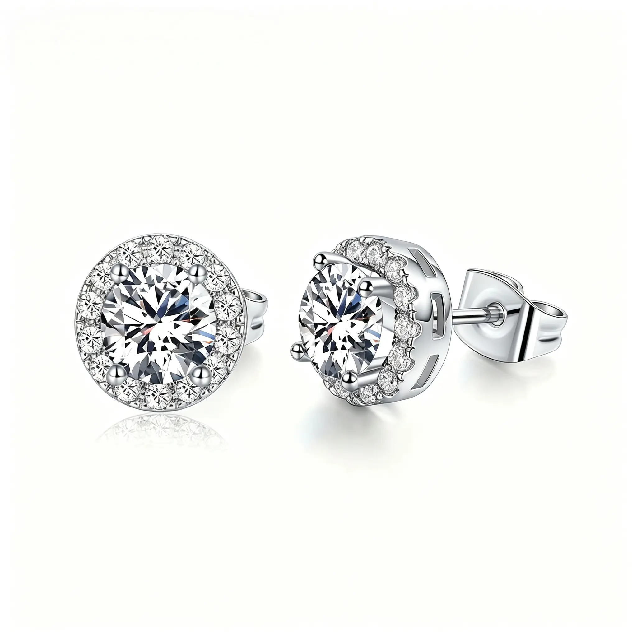 S925 Sterling Silver Classic Stud Earrings, Unisex VVS1 Round Moissanite Jewelry with 2.5x Fire & Brilliance, Casual Artificial Gemstone Earrings for Adults