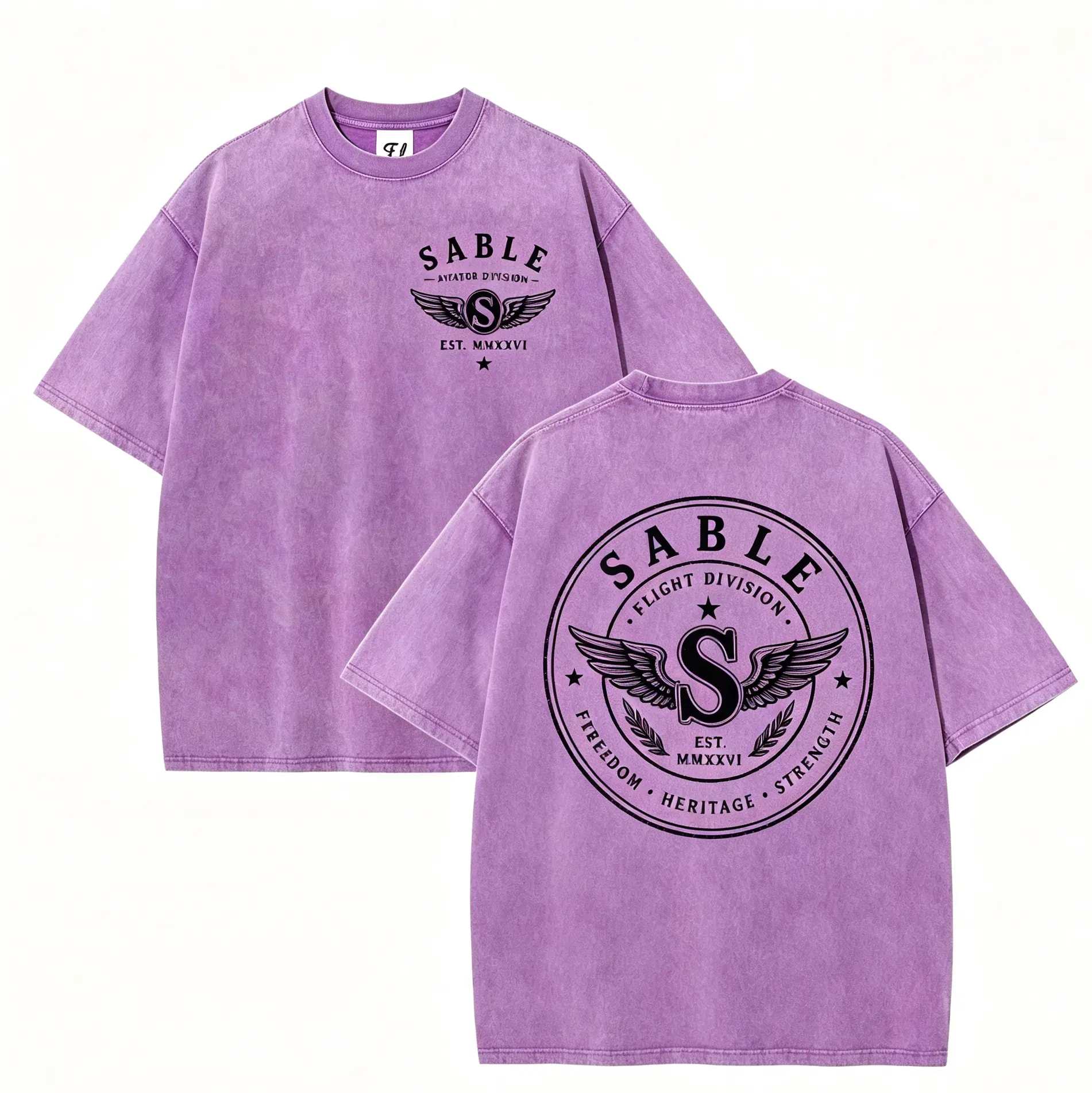 Unisex Vintage Washed Winged Emblem Graphic T-Shirt, Oversized Short Sleeve Crew Neck Tee, Retro Aviation Back Print Streetwear Top
