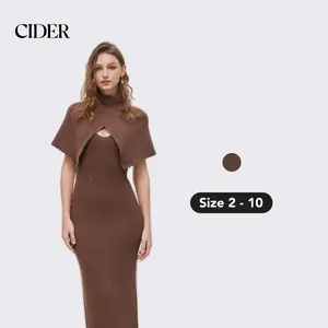 Cider [size 2-10] Wool-blend U-neckline Hollow Out Knitted Maxi Dress & High Neck Solid Shrug