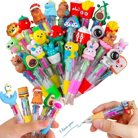ONESHOWHOME Mini Multicolor Ballpoint Pens for Kids - 4 Ink Colors, Cute Cartoons, Detach Ornament, Bulk Kawaii Office Stationery, Smooth Writing Pen, School Supplies, Homework Fun, Birthday Party Gifts Rollerball Pen Set Writing Stationery