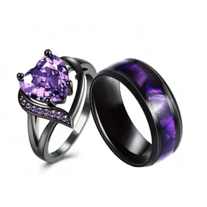 Unique Compromise Ring Set for Couples, Wedding Rings for Women, Blue Black Tungsten Rings for Men and Women, Stone Rings