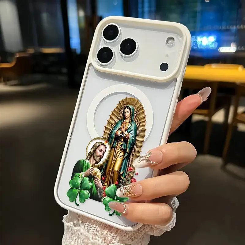 Magnetic Phone Case Supports Wireless Charging Case for iPhone 18 Pro Max 17 16 Plus 15 14 13 12 11 Air E Divine Holy Pair Pattern Non-Yellowing Shockproof Clear Slim Protective Softcase Transparent Acrylic Cover