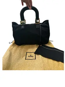 Pre-owned FENDI Nylon Tote Bags Black Handbag with 2 Tone Hardware and Dustbag