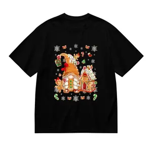 Women's Festive Gingerbread House Graphic T-Shirt - Green Casual Crew Neck Short Sleeve Tee With Holiday Design, Snowflakes, And Gifts For Christmas, Holiday Apparel Casual