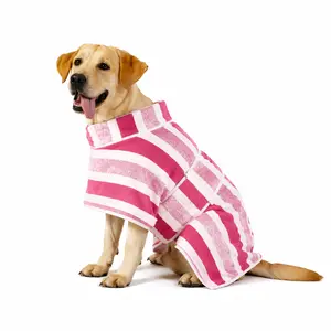 Quick-Dry Dog Bathrobe, Striped Towel Bathrobe, Super Absorbent Pet Bathrobe, Adjustable Waistband, Ultra-Soft Fabric, Morning Wear