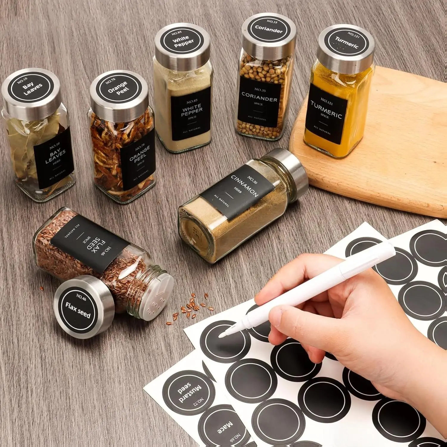 Glass Spice Jar Set 6PCS – 4oz Seasoning Bottles with Shaker Caps, Labels & Funnel – Spice Rack Storage for Herbs & Powders