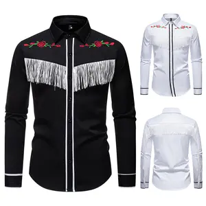 2025 Spring Men's Embroidered Long Sleeve Shirt Fashion Casual Splicing Trendy Casual Lapel Shirt coof  andy  shirts street fashion casual comfy top camisa  masculina dress shirt Breathable Linen Mandarin Shirt casual wear clothing