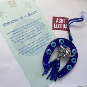 Fortune Horseshoe Amulet - Decorative Amulet with Blue Beads and Tassels, Ideal for Home Decor and Personal Use - Ornaments