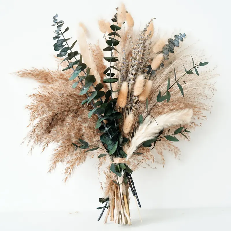 NortureFlora 17 In Decorative Boho Dried Flower Bouquet - Pampas Grass, Lavender, Eucalyptus Rustic Arrangement with Ornaments, Vase-Ready Neutral Floral for Entryway, Table, Aesthetic Home Decor