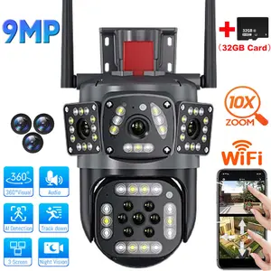 6K 9MP WiFi Security Camera Wireless Outdoor 10X Zoom Three Lens Security Protection Surveillance Camera Auto Tracking Cam,360 PTZ Outside WiFi Camera,Auto Tracking& Detection, 2-Way Audio,Night Vision,SD/Cloud Storage, Corded Power
