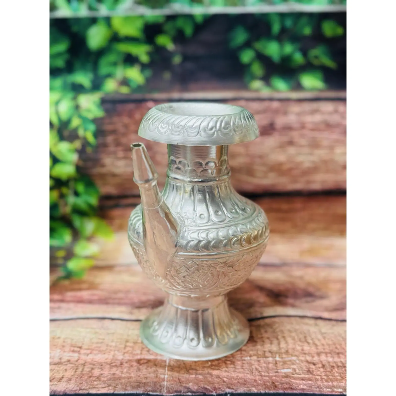 Karuwa White Metal Silver Coated Decorative Vase with Intricate Patterns and Elegant Design