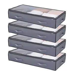 VEVOR Under Bed Storage with Clear Lids, Summervibes,Summervibes, 39.2 x 19.7 x 7.1 Inch, 90L Large Underbed Clothes Storage Containers, Low Profile Under Bed Drawer Shoe Organizer Bins Box for Blanket Shoe Bedroom, 4 Pack