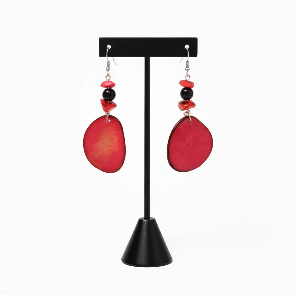 113 - Tagua Nut Fuchsia Dangle Earrings