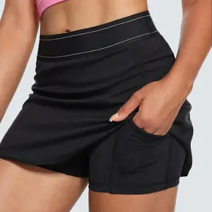 Micro Skirt, Solid Color Sport Skort with Pocket,  High-Waisted Sport Skort, Chic Breathable Athleisure Tennis and Workout Essential