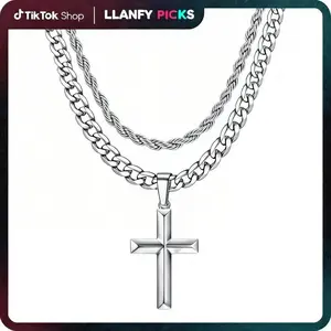 Cross Necklace for Men, Layered MensCross Necklaces Stainless Steel Cross PendantCuban Link Rope Chain, Hypoallergenic  Necklace, Waterproof, Lobster Clasp, Gift Ready,22-24 Inch,Gift Bag Included
