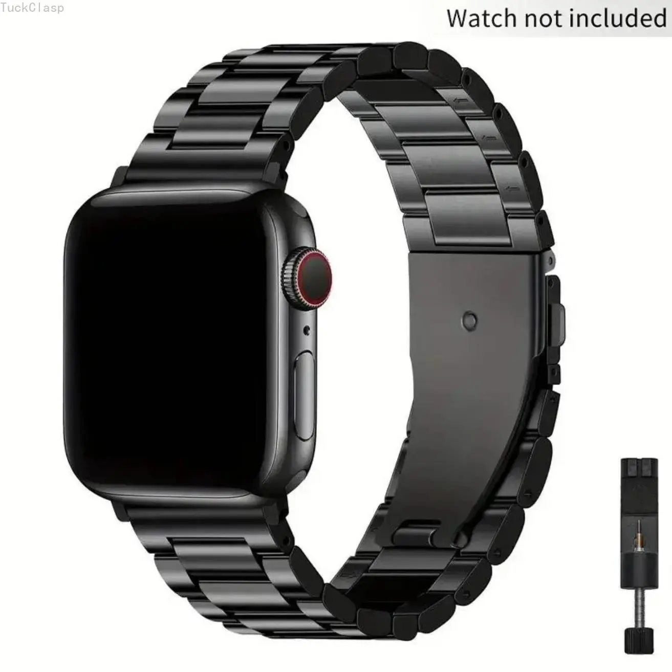 TuckClasp Stainless Steel Watch Band Compatible with Apple Watch (Band Only), Three-Bead Link Design with Folding Buckle, Adjustable Smartwatch Strap with Tool, Durable Replacement Band for Everyday Wear