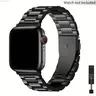 TuckClasp Stainless Steel Watch Band Compatible with Apple Watch (Band Only), Three-Bead Link Design with Folding Buckle, Adjustable Smartwatch Strap with Tool, Durable Replacement Band for Everyday Wear