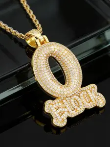 Men's Fashion Zircon Letter Pendant Necklace, Hip-Hop Trendy Full Drill O Block Design, Simple Style Jewelry Accessory, Necklaces Men