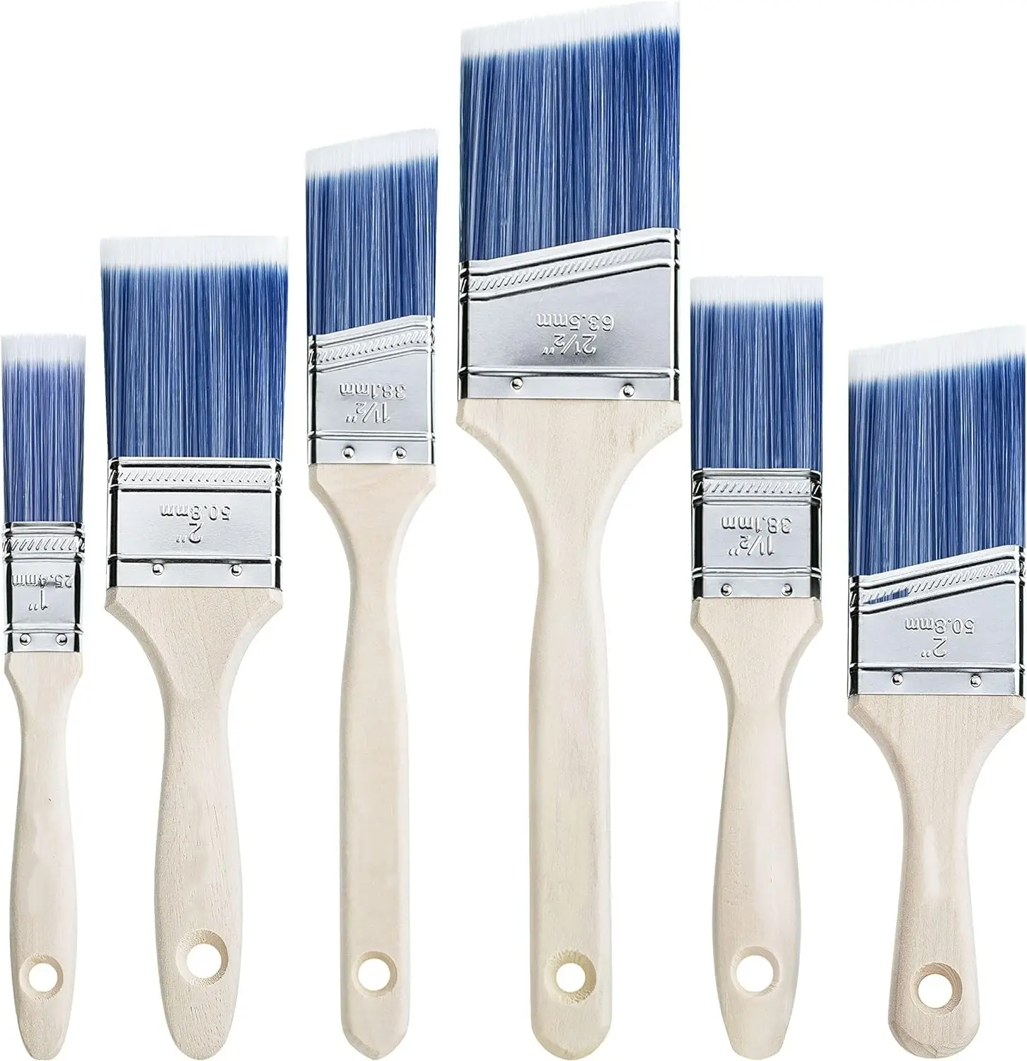 Paint Brushes, 6 Pack, Treated Wood Handle, Paint Brushes for Walls, Stain Brush, Wall Paint Brushes, Furniture Paint Brush, Paint Brushes for Paintin