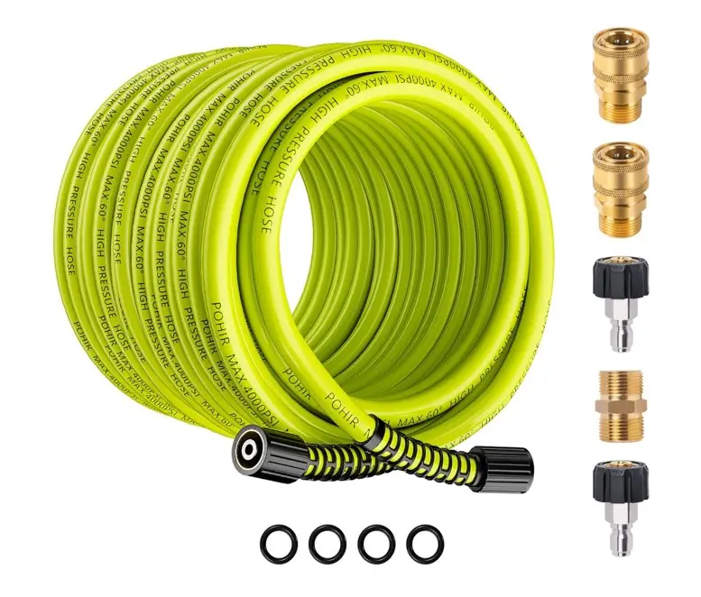 POHIR Upgraded High-Performance Heavy-Duty Pressure Washing Hose, 100 FT x 1/4" with 4000 PSI Max Working Pressure, M22 14mm Fittings, Quick Connect Kits, Adapters, Hoses