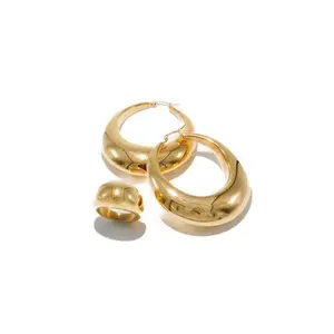 Gold Chunky Dome Ring & Oversized Drop Hoop Earring Set