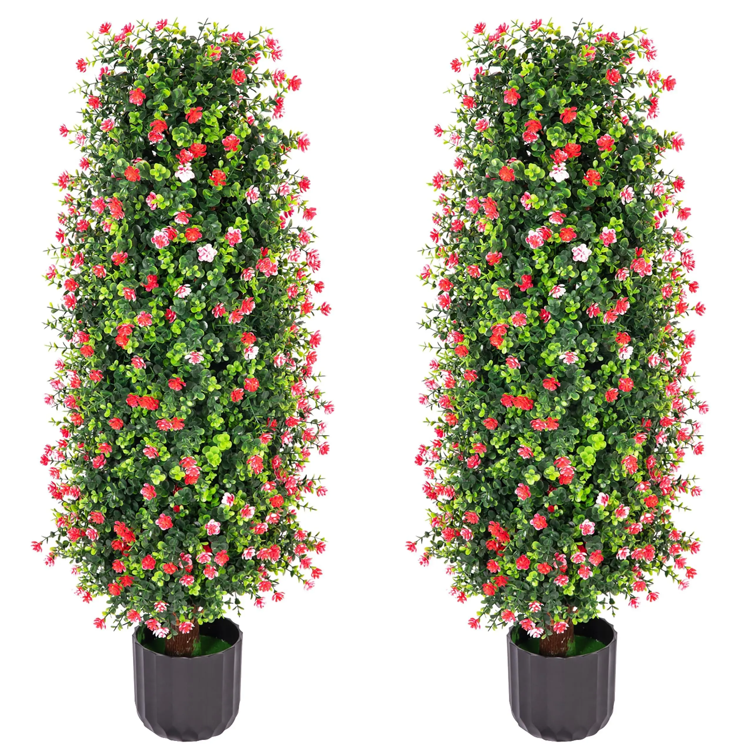 [Deals For You] Summer garden 2 Packs Artificial Rose Tree 3FT- Fake Floral Plant Tree in Pot- Decorative Topiary Plant - Cement Filled Potted Faux Flower Plant for Home Office Porch Decor Indoor Outdoor Home Decoration