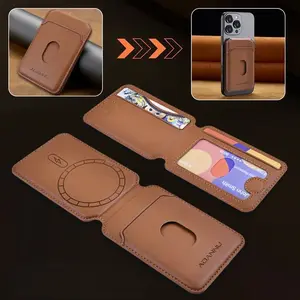 Ultra-thin Magnetic Phone Wallet with Stand Built-in Powerful Magnets with 3 Card Slots+1 ID window Ultra-Slim brown PU Leather Card organizer Holder for iPhone 16/15/14/13 Pro Max Plus, Samsung Galaxy S25/S24/S23 Ultra