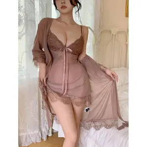 DAZY Mesh Contrast Lace Sexy Lingerie Set Pajama