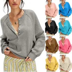 SCUSTY Womens Comfort Hoodies Long Sleeve Sweater Tops Half Button Sweaters Fall Henley Neckline Casual Lightweight Solid Pullover Soft Knitting Breathable Fabric Womenswear