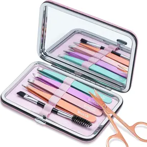 Tweezers for Women Facial Hair - Precision Tweezers Set with Travel Case - Stainless Steel with Scissor, Mirror