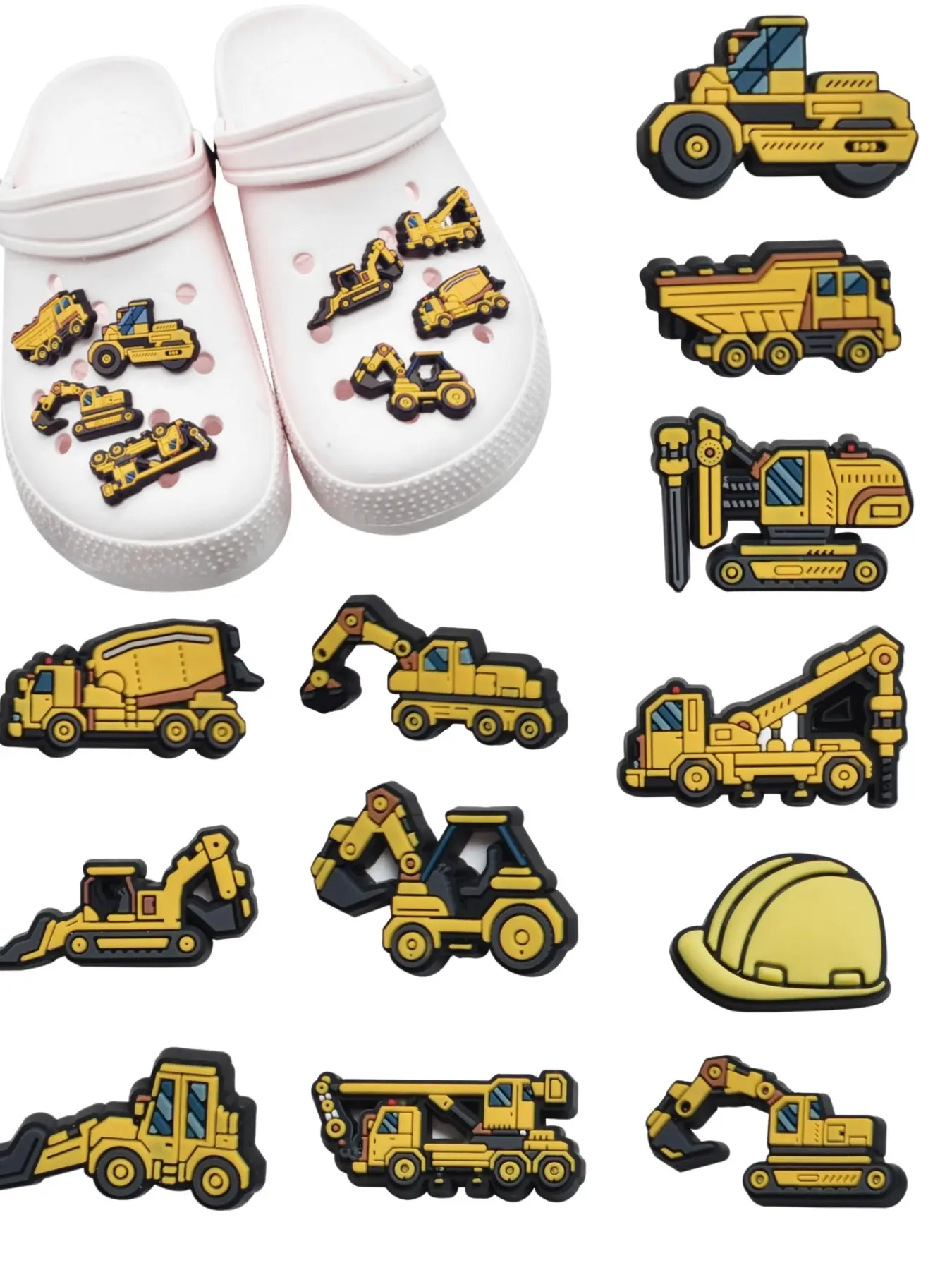 9-Pack & 12-Pack Construction Car Series Cartoon Shoe Charms, DIY Accessories, 3D Resin Animal-Shaped Shoe Decorations, Unisex Gift, Shoe Charm Set