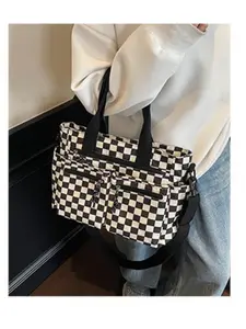 2026 New Fashion Trendy Adjustable Crossbody Bag, Large Capacity Plaid Casual Handbag, Korean Style Lightweight Mom Bag, Fall & Winter, Zipper Crossbody Tote