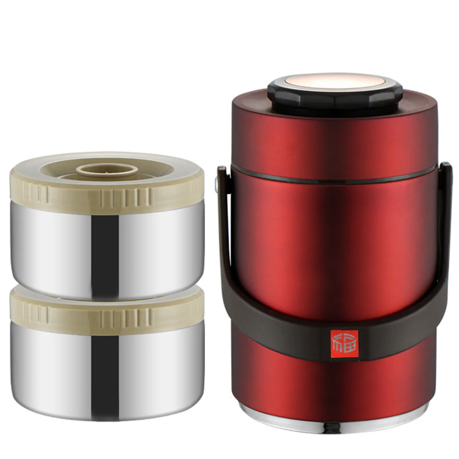 1.5L Red Stainless Steel Airtight Thermal Lunch Box - 2-Layer Stackable Double-Wall Container with Silicone Bowl, Insulated Compartment, Lid for School, Camping, Gym Sessions Kitchen Tableware