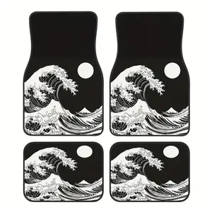 1 Set of 4pcs Universal Car Floor Mats, Japanese Wave Style Pattern Car Floor Mats - Durable Polyester Fiber Material - Easy to Clean, Front And Rear Seat Protective Pads, All-Weather, Comprehensive Protection, Durable Lining, Suitable for Trucks