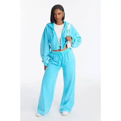 On The Go Fleece Pant Set - Aqua