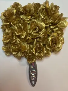 Custom made Mirror #108 Gold Roses Floral Design with Decorative Handle for Home Decor that can be used for everyday use or as a table center piece in a bedroom or home. Clear Reflection Versatile Use Sleek Design Enhances Any Room Classy and Elegant.
