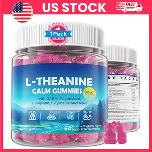 Liposomal L-Theanine Gummies 500mg, Melatonin Free Calm Gummies, Magnesium Glycinate, 5-HTP, Reishi Mushroom, Ashwagandha, GABA, Vitamins D3, B6 & B12, Vegan Omega 3, Blueberry Flavor, Relaxation Supplement, 60 Count, 1 Pack