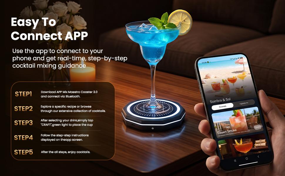 Barsys Smart Coaster 2.0 –Smart Cocktail Maker Portable Cocktail Maker & Drink Mixer, App Controlled Automatic Cocktail Mixing Machine with 1000+ Recipes for Cocktails & Mocktails