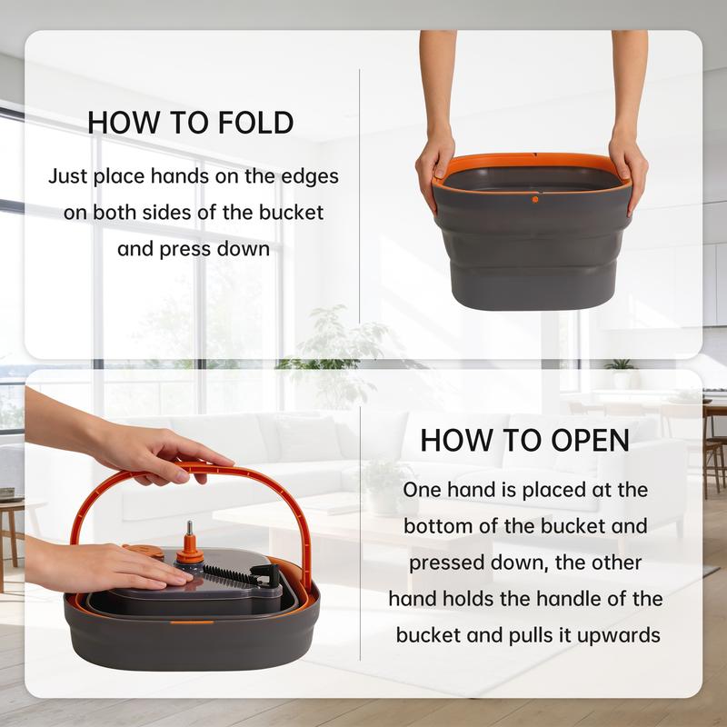 Mop and Bucket Set, Spin Mops with Separate Dirty and Clean Water, 6 Replaceable Mopping Pads with Foldable Buckets for Household Use Floor Cleaning