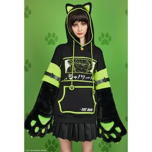 Miraculous Cat Noir Micotaku Paw Hoodie Black And Green Adrien Printed Hooded Daily Wear