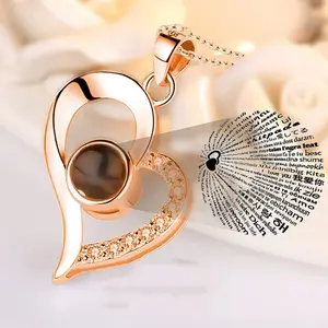 XINGQI029 100 Languages I Love You Projection Necklace in Rose Gold with Electroplated Copper and O-Chain Design