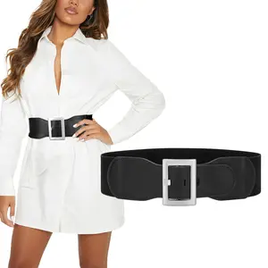 XZQTIVE Wide Elastic Belt for Women, Stretch Cinch Waist Belt for Ladies Dresses with Metal Buckle