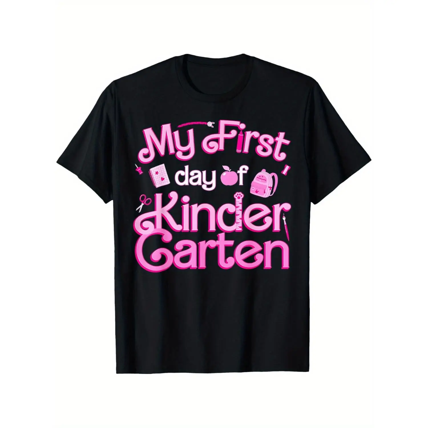 Boys Girls My First Day Of Kindergarten Graphic T-Shirt Pink Text School Theme Short Sleeve Crew Neck Tee For Kids Toddlers Birthday Gift