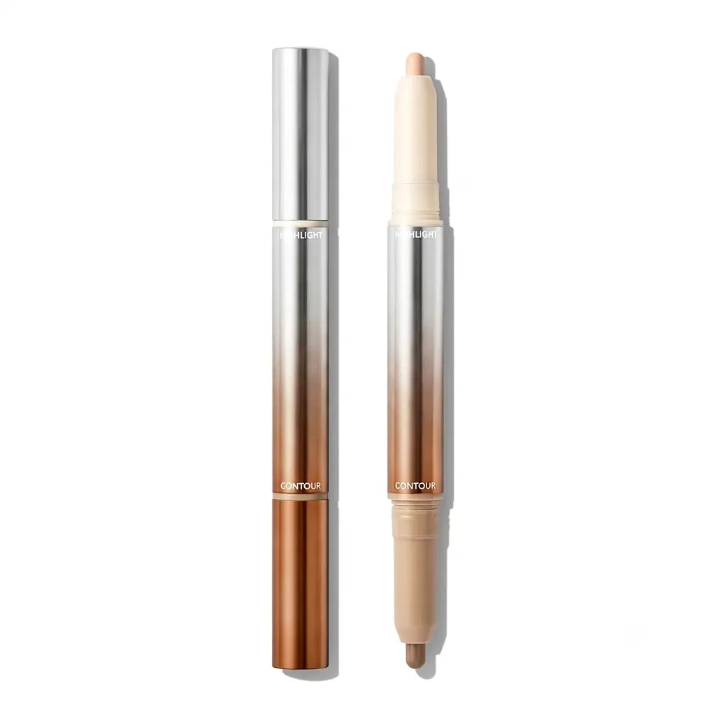 Fine Line 2-In-1 Nose Contour & Highlight Pen Long Lasting Waterproof Cream Bronzer & Highlight Sticks-Umber