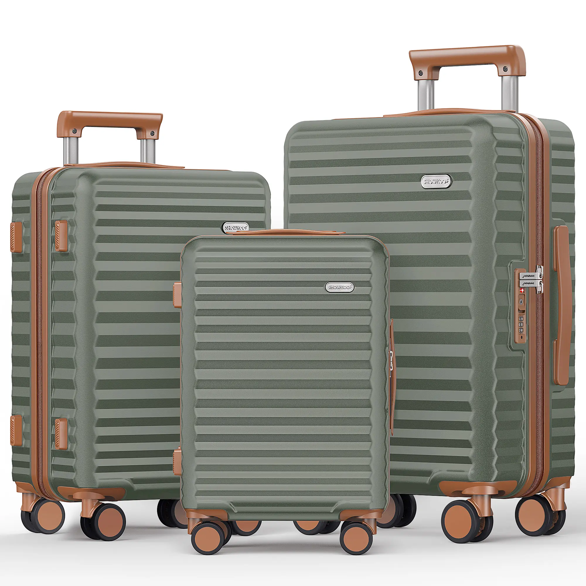 SHOWKOO 3-Piece PC Hardside Expandable Luggage Set (20in/24in/28in) - Carry On Travel Bags with Double Spinner Wheels, TSA Lock, Durable Crash-Resistant Anti-Theft TSA-Proof Luggage Set for Business Gifting, Tsa-Proof Luggage Sets