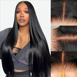 Straight Lace Front Wigs Human Hair Glueless Wigs Human Hair Pre Plucked Pre Cut 6X4 Straight Wigs Human Hair HD Lace Closure 180% Density Wear and Go Natural Color Black Wigs for Women