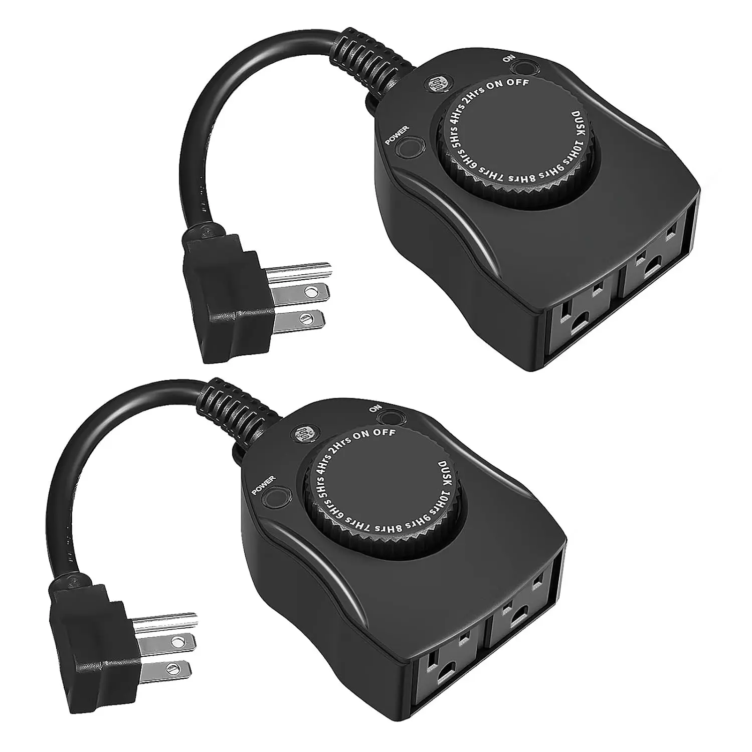 Outdoor Christmas Light Timer, Dusk to Dawn Sensor Countdown, Outdoor Timers for Electrical Outlets , 2 Grounded Outlets for Christmas Lights, 15A 1/2HP, CSA Listed (2 Pack)