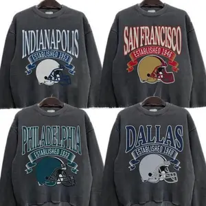 Gildan Dark Heather Vintage All Team Football Crewneck Sweatshirt, Hometown Pullover, Game Day Stadium Wear, Retro Football Throwback Graphic with Large Football Print, Fan Spirit Apparel, Team Pride Unisex Pullover