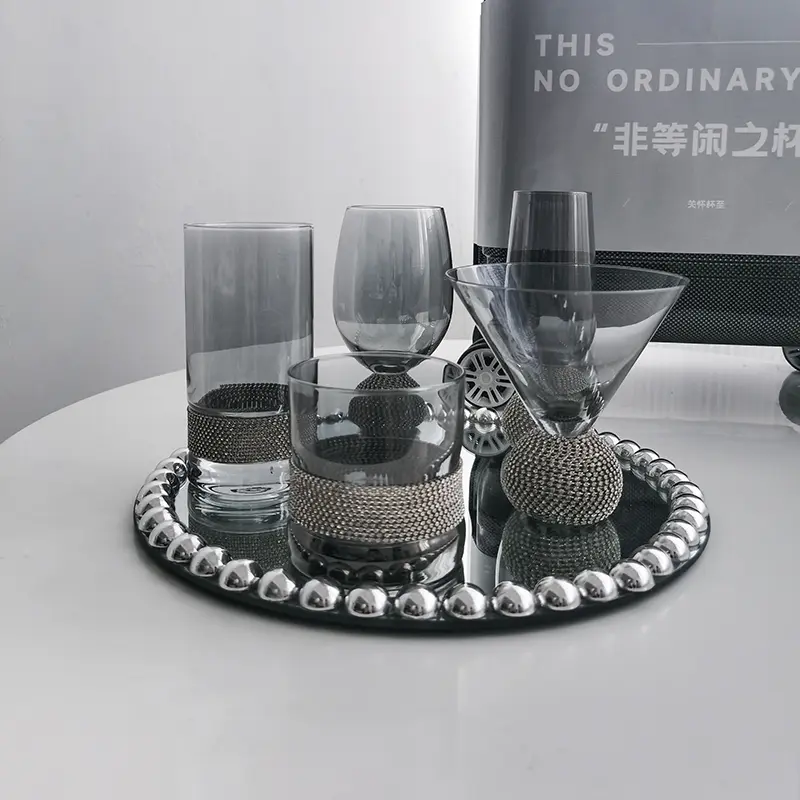 Stylish Gray Crystal Diamond-Patterned Drink Glasses - Ideal for White Liquor, Tea, Chic Home Bar & High-End Party Kitchen Drinkware