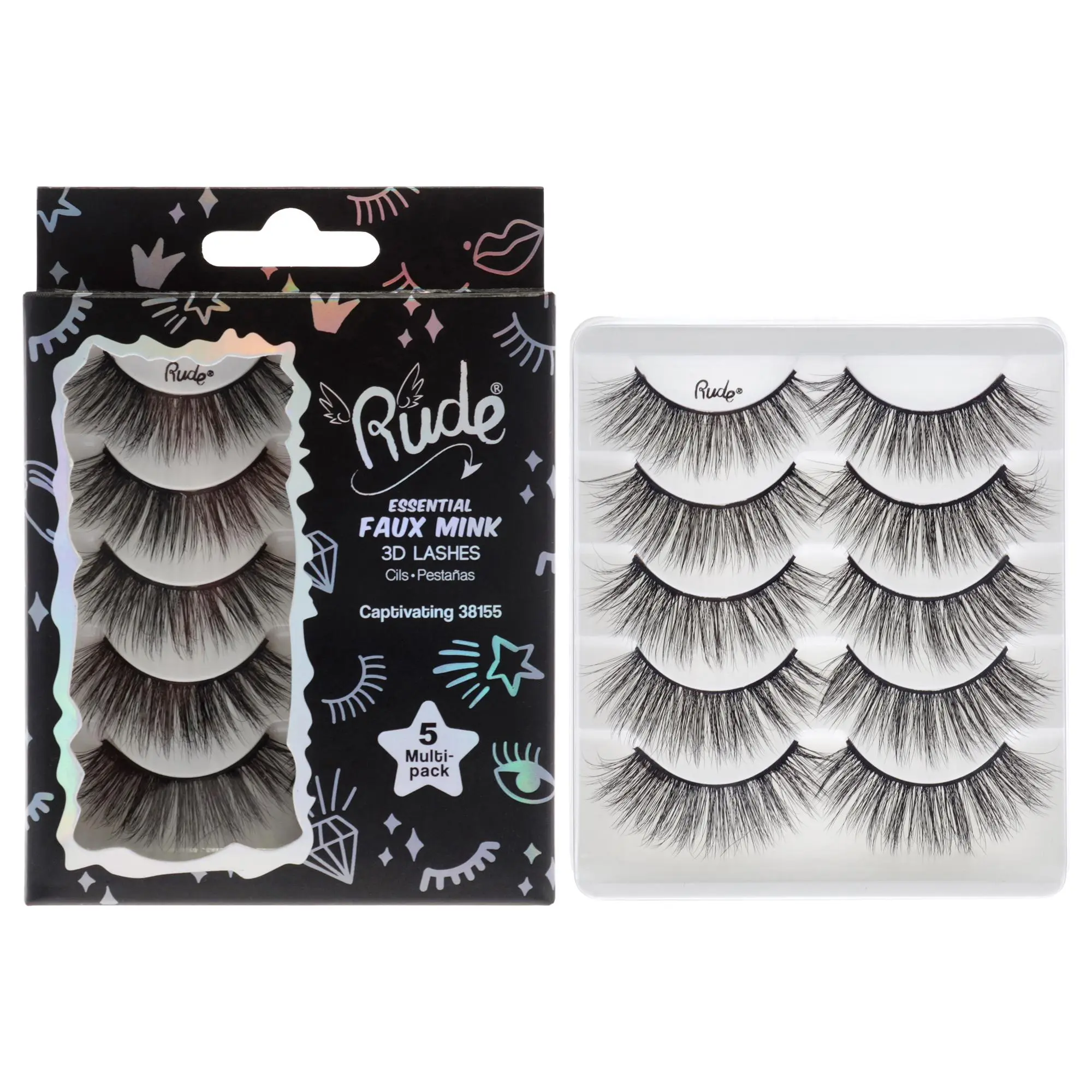 Essential Faux Mink 3D Lashes - Captivating by Rude Cosmetics for Women - 5 Pair Eyelashes